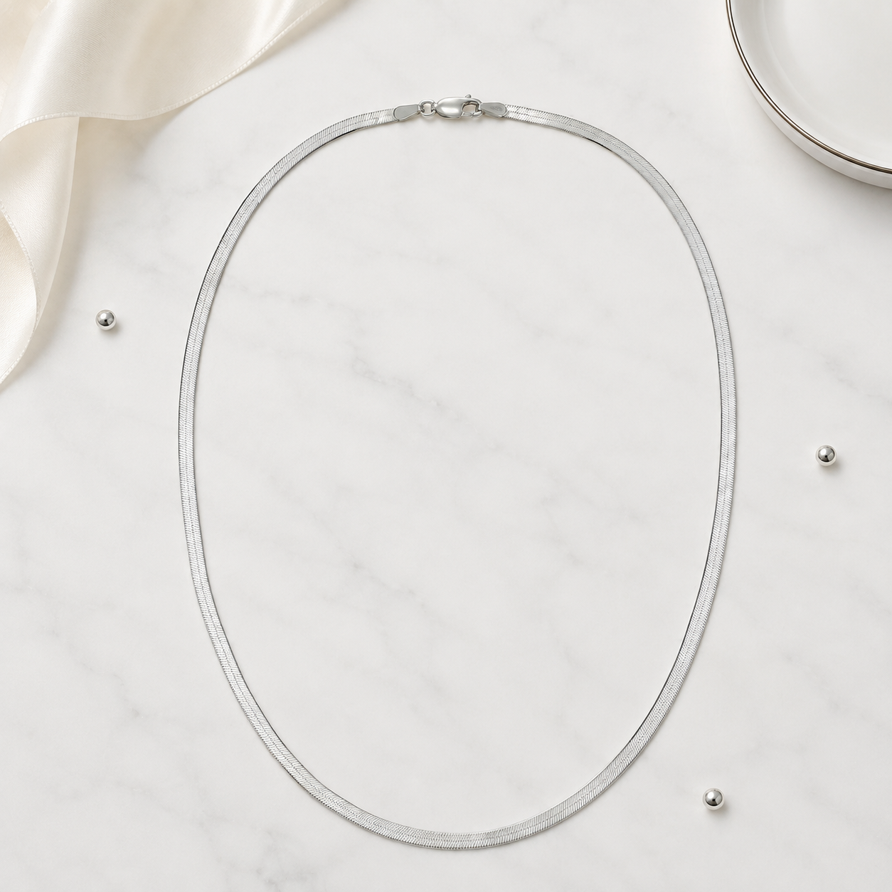 Noelle Silver Herringbone Necklace