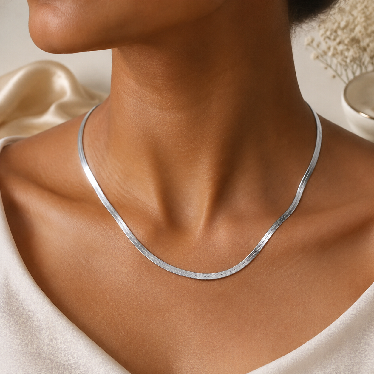 Noelle Silver Herringbone Necklace