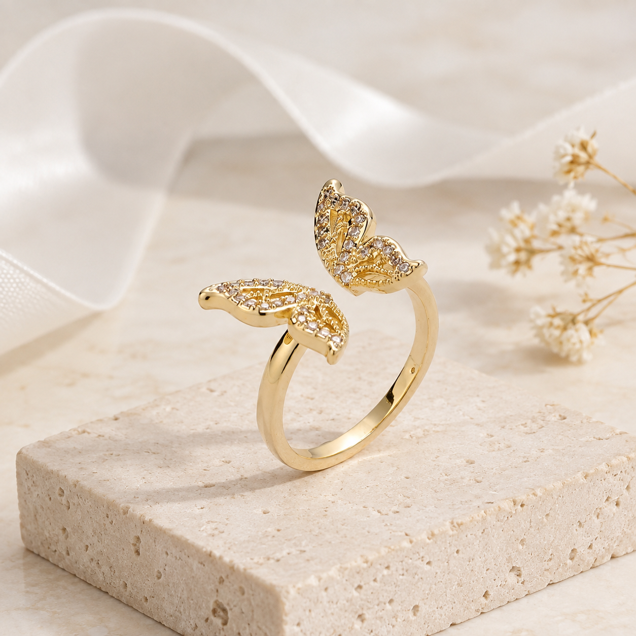 Golden Butterfly Embrace Ring