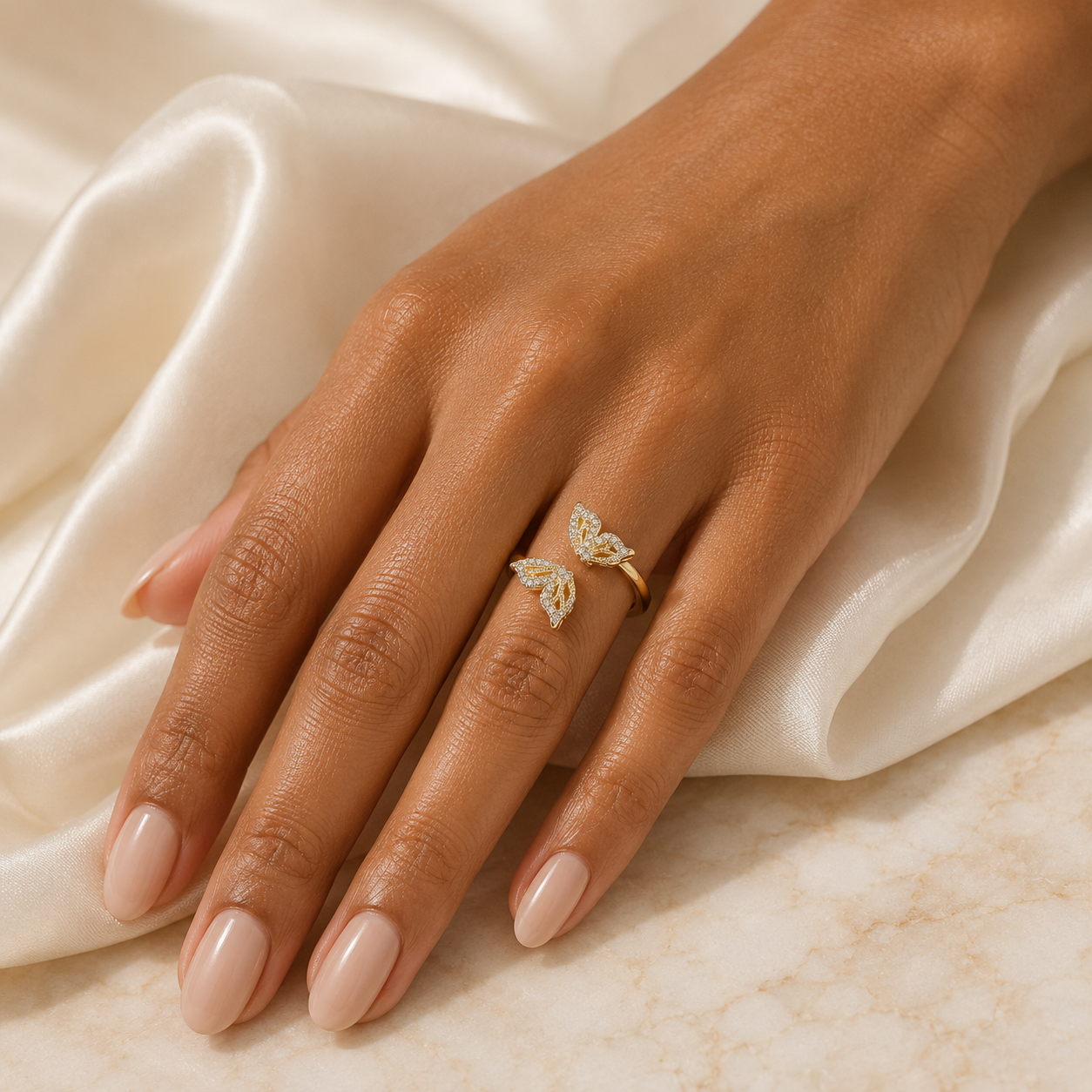 Golden Butterfly Embrace Ring
