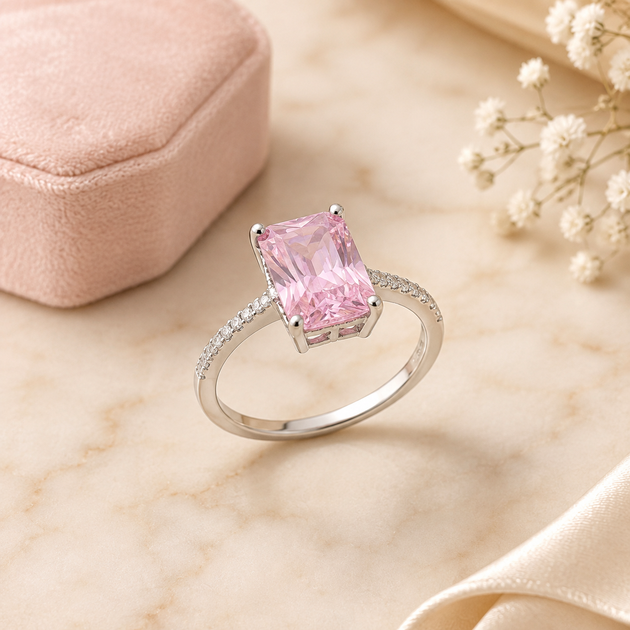 Blush & Aquamarine Radiance 4CT VVS1 Moissanite Ring