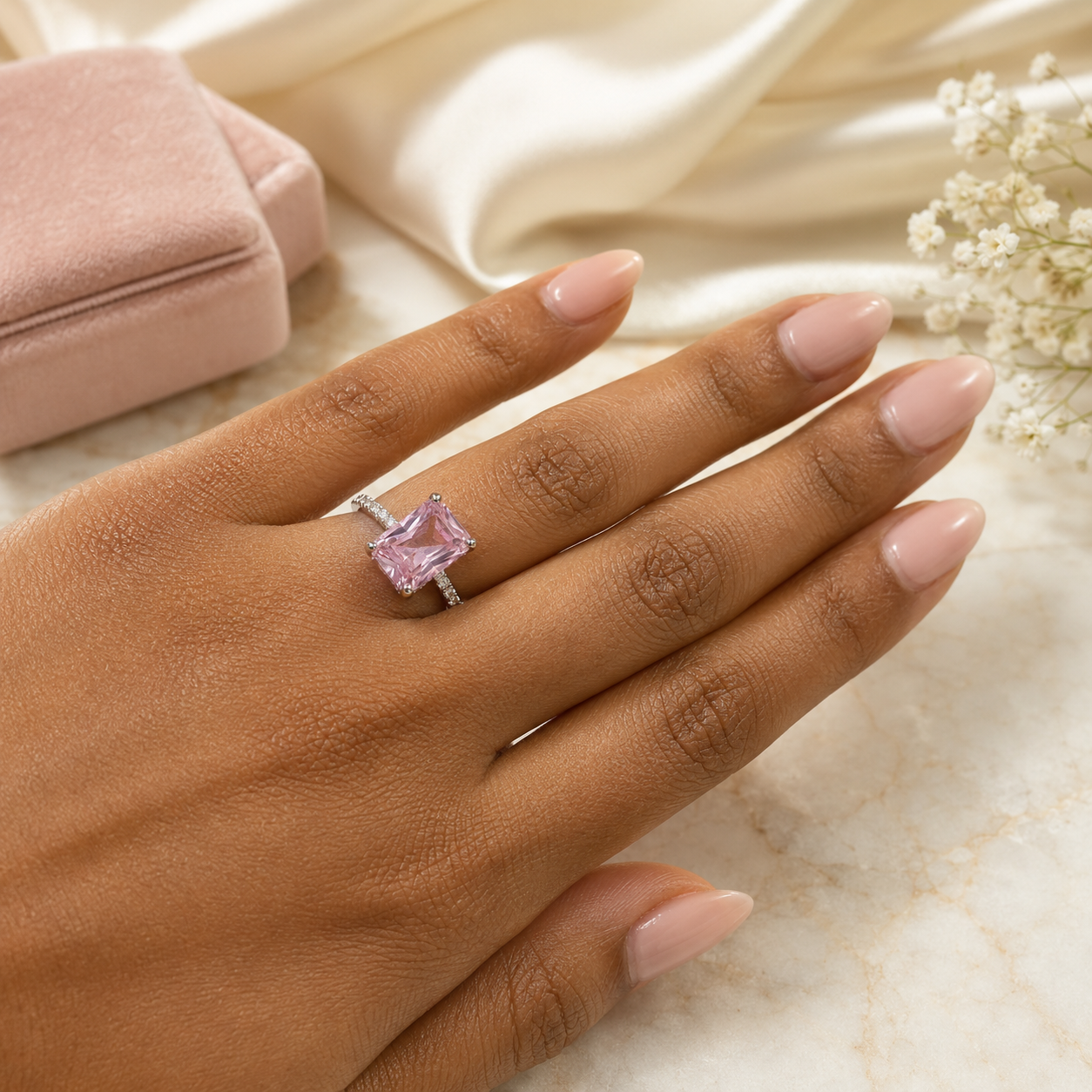 Blush & Aquamarine Radiance 4CT VVS1 Moissanite Ring