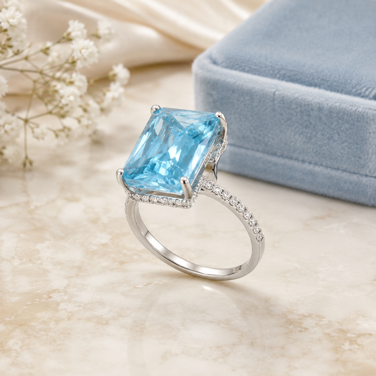 Blush & Aquamarine Radiance 4CT VVS1 Moissanite Ring
