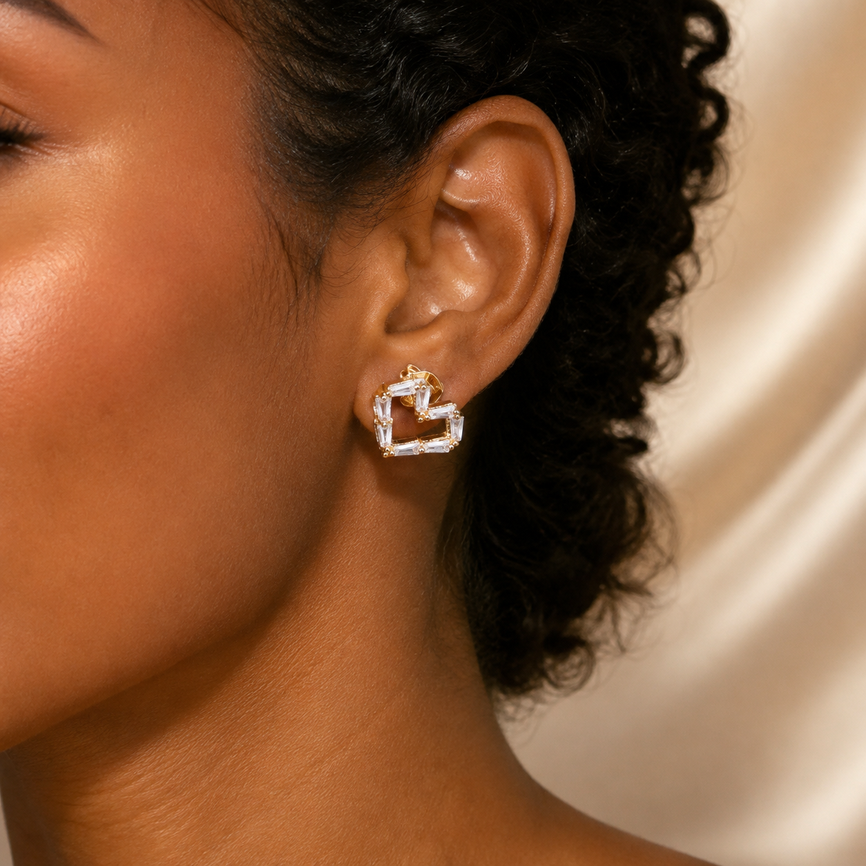 Golden Heart Baguette Studs