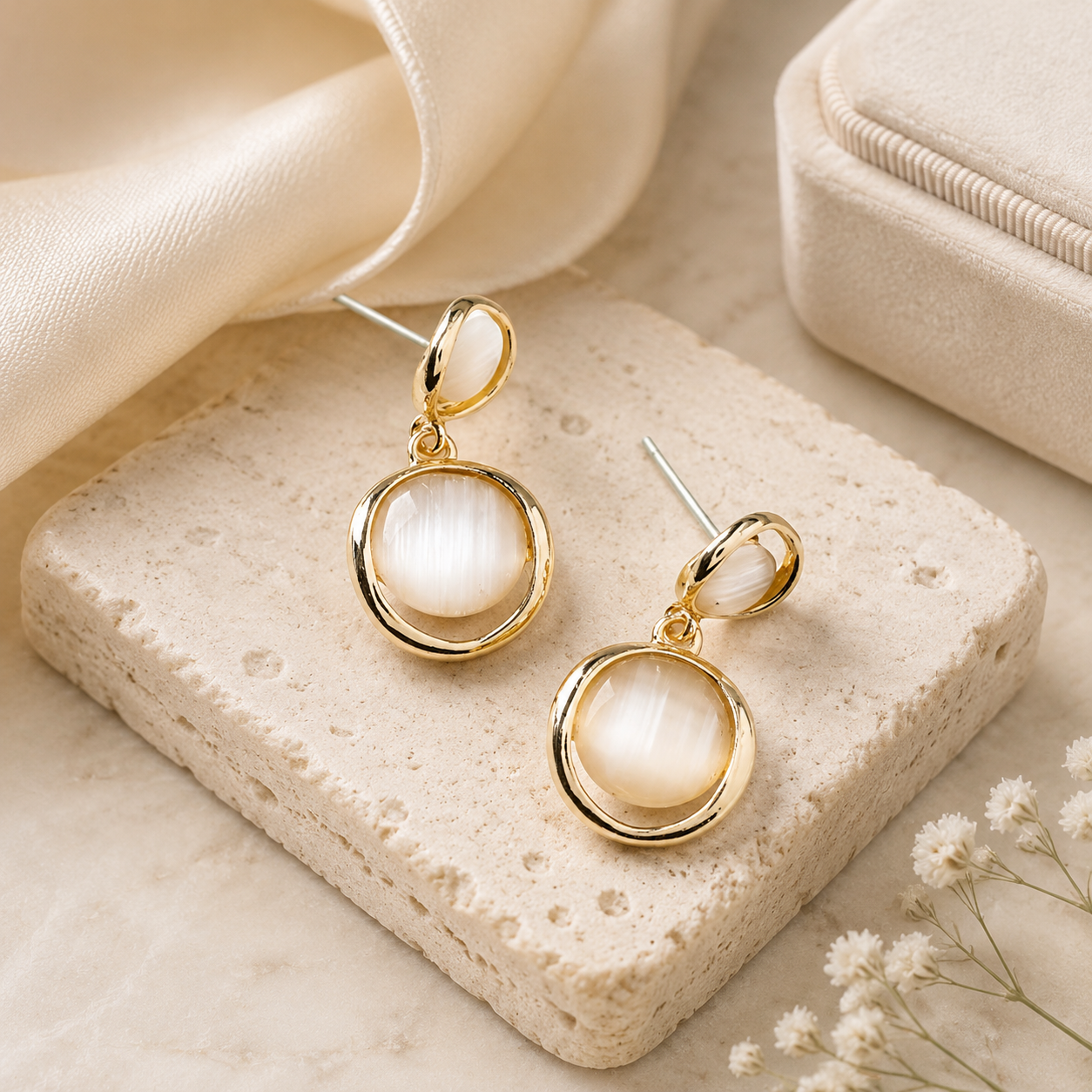 Golden Aura Cat’s Eye Drop Earrings